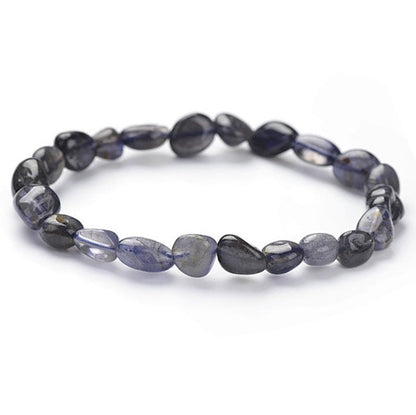 Bracelet iolite (cordiérite) Inde A (grains 5 - 7mm) - La Boite à Cailloux
