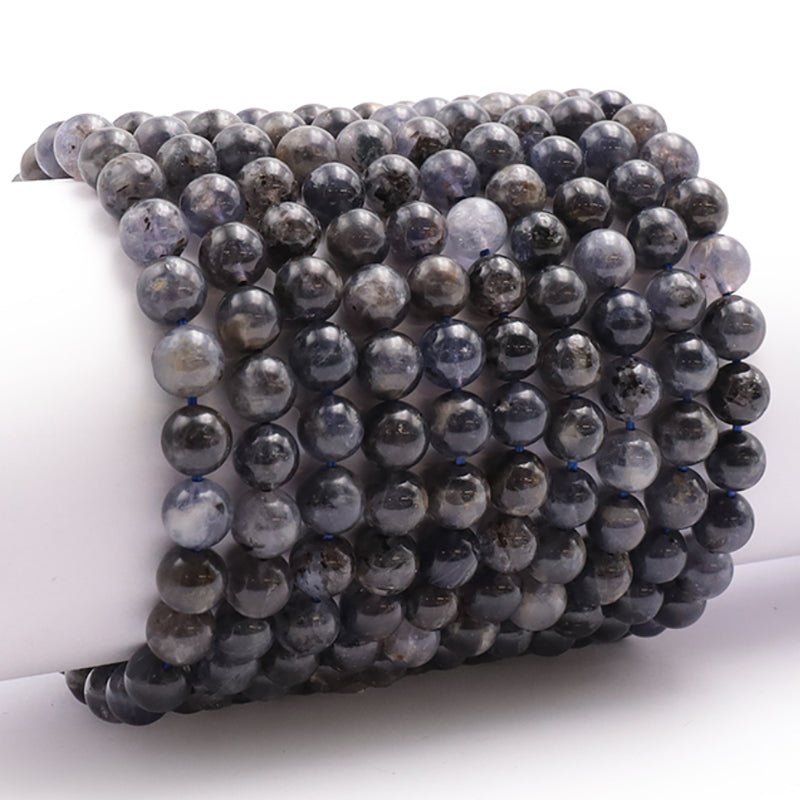 Bracelet iolite (cordiérite) Inde AA (boules 8 - 9mm) - La Boite à Cailloux