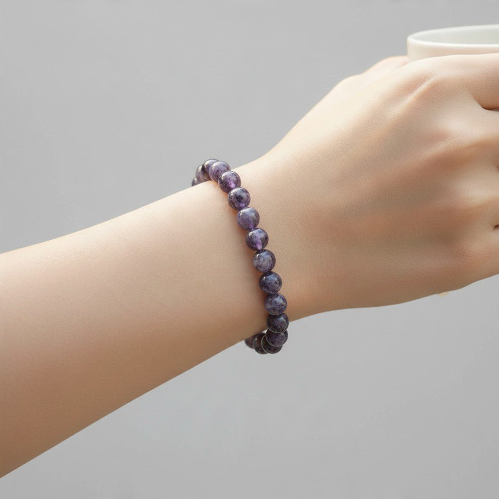 Bracelet iolite (cordiérite) Inde AA (boules 8-9mm) - La Boite à Cailloux