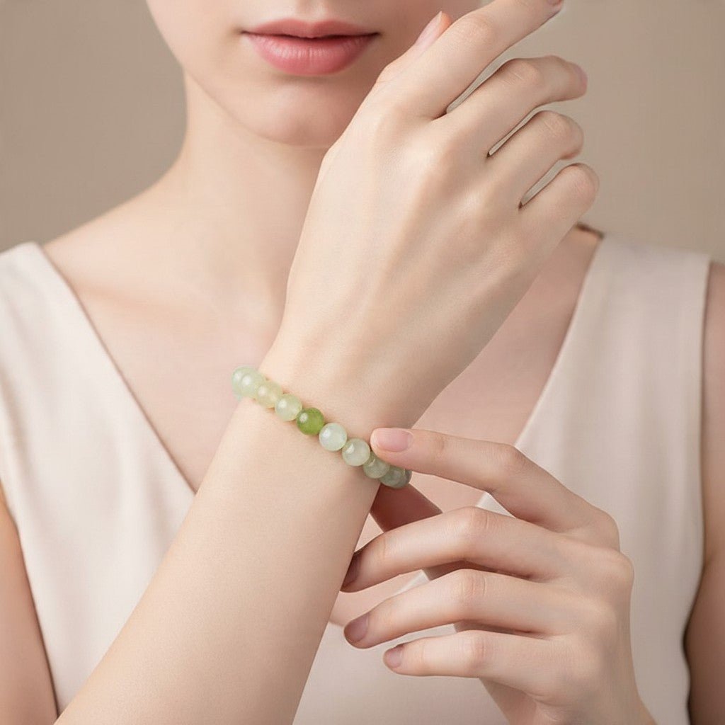 Bracelet jade de Chine A (boules 7-8mm) - La Boite à Cailloux