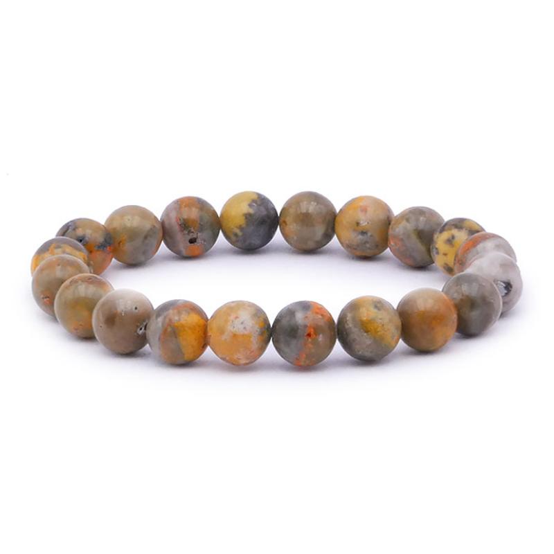 Bracelet jaspe Bumble Bee Indonésie A+ (boules 10mm) - La Boite à Cailloux