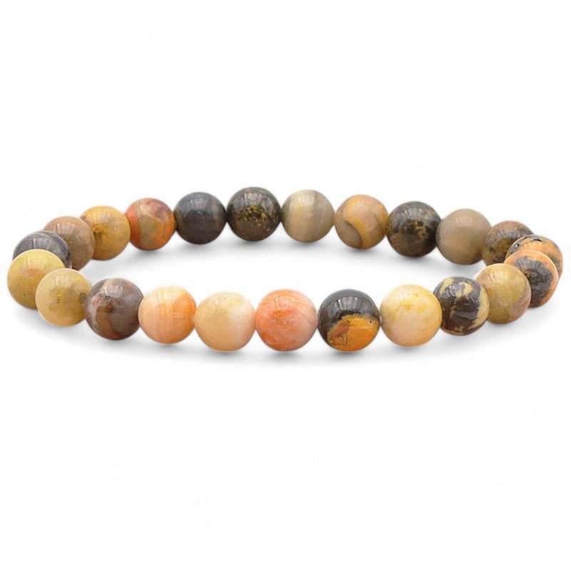 Bracelet jaspe Bumble Bee Indonésie AA (boules 7.5 - 8.5mm) - La Boite à Cailloux
