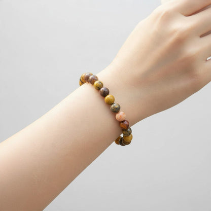 Bracelet jaspe Bumble Bee Indonésie AA (boules 7.5-8.5mm) - La Boite à Cailloux