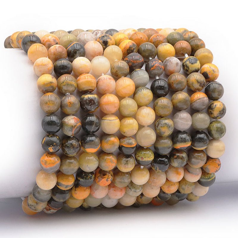 Bracelet jaspe Bumble Bee Indonésie AA (boules 7.5 - 8.5mm) - La Boite à Cailloux