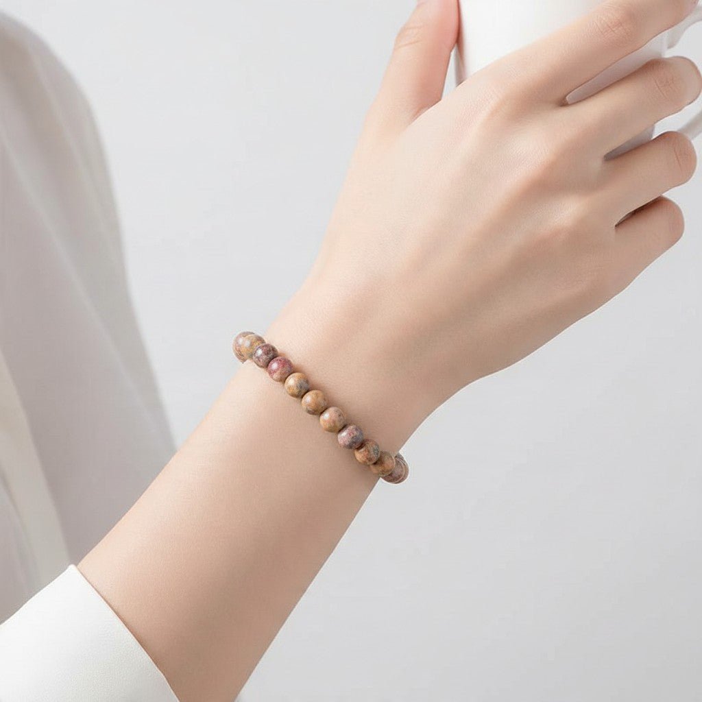 Bracelet jaspe léopard Brésil A+ (boules 5-6mm) - La Boite à Cailloux