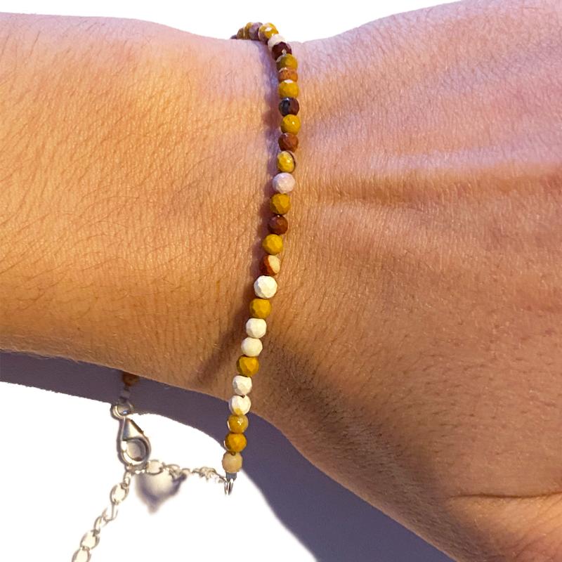 Bracelet jaspe mokaite perles facettées argent 925 - La Boite à Cailloux