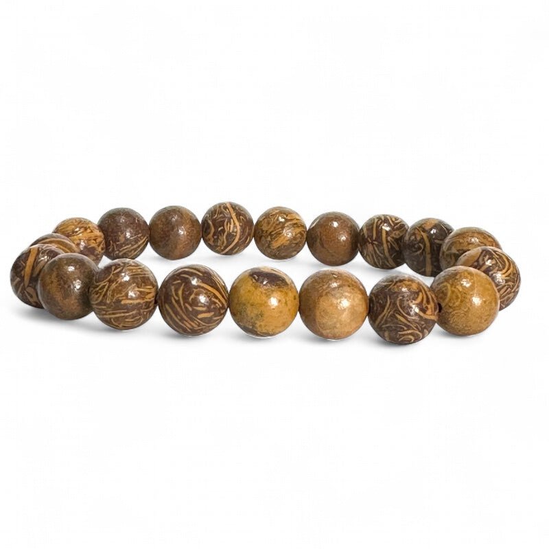 Bracelet jaspe peau de serpent Inde A+ (boules 10mm) - La Boite à Cailloux