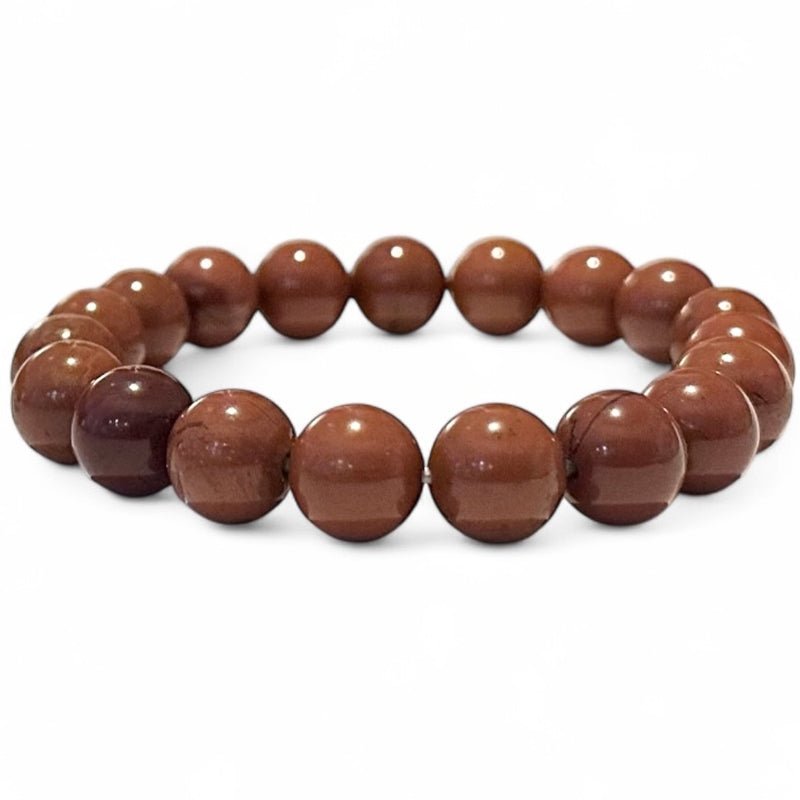 Bracelet jaspe rouge Afrique du Sud A (boules 10mm) - La Boite à Cailloux