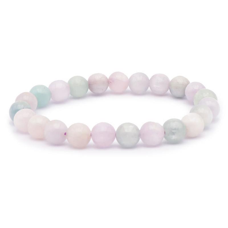 Bracelet kunzite multicolore Brésil AA+ (boules 7,5 - 8,5mm) - La Boite à Cailloux
