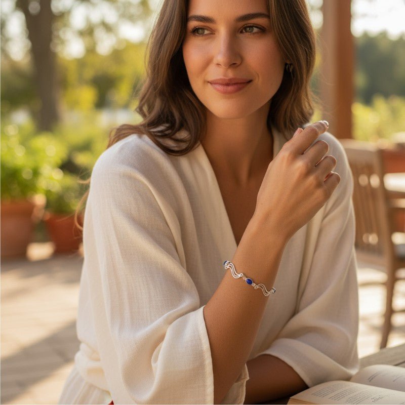 Bracelet lapis lazuli Afghanistan AA argent 925 - La Boite à Cailloux