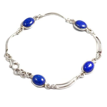 Bracelet lapis lazuli Afghanistan AA argent 925 - La Boite à Cailloux