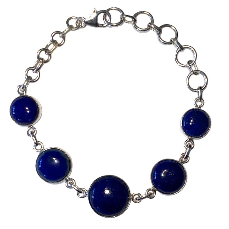 Bracelet lapis lazuli Afghanistan AA argent 925 - La Boite à Cailloux