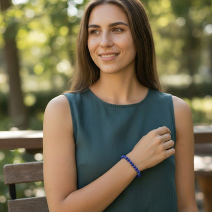 Bracelet lapis lazuli Afghanistan AA (boules de 7 - 8mm) - La Boite à Cailloux