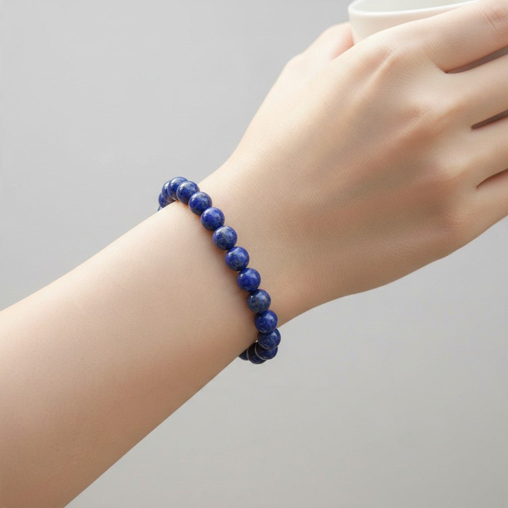 Bracelet lapis lazuli Afghanistan AA (boules de 7-8mm) - La Boite à Cailloux