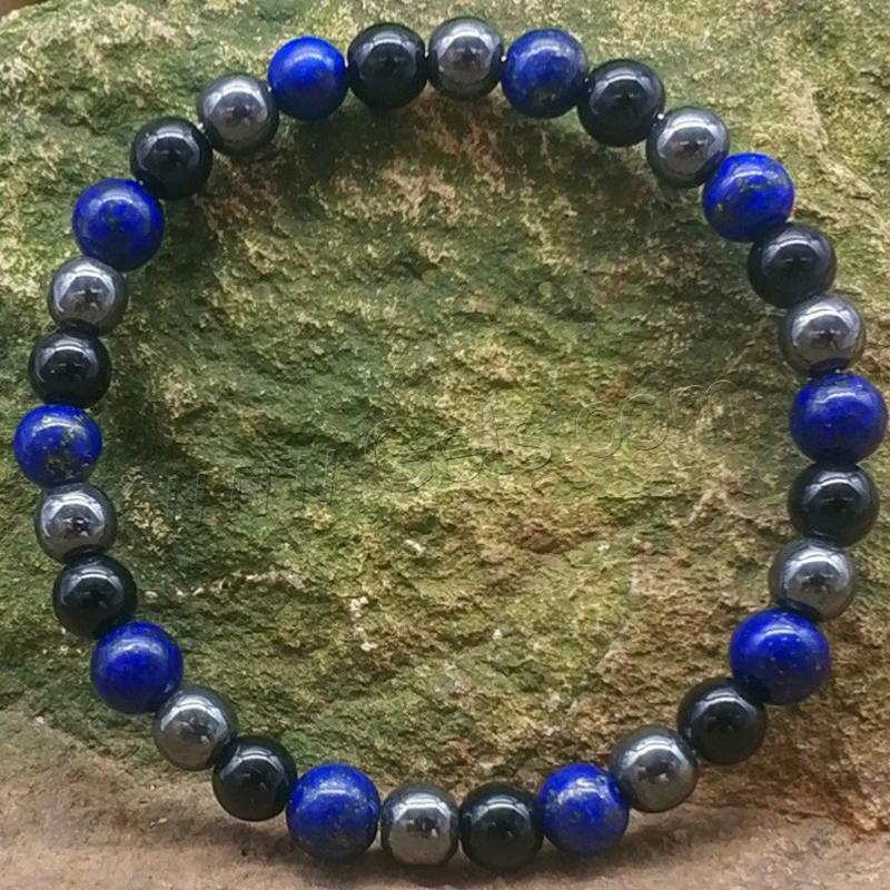 Bracelet lapis - lazuli, hématite, onyx (boules 5 - 6mm) - La Boite à Cailloux