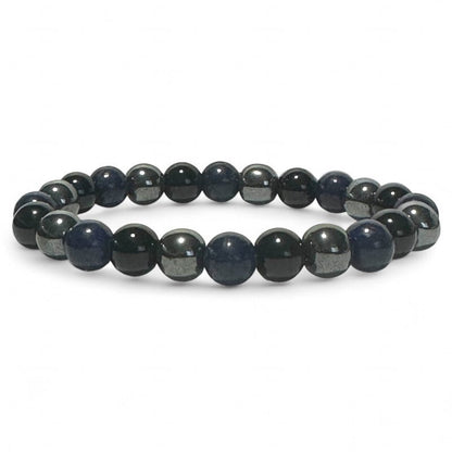 Bracelet lapis - lazuli, hématite, onyx (boules 7 - 8mm) - La Boite à Cailloux
