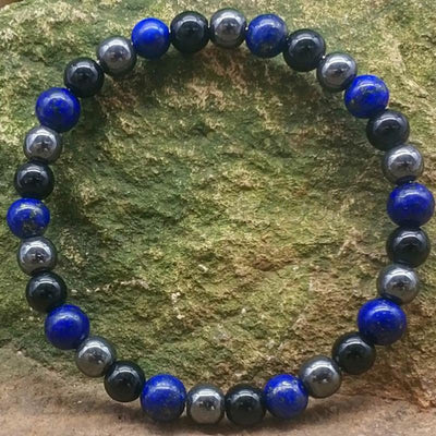 Lapis lazuli, hematite, onyx bracelet (7-8mm balls)