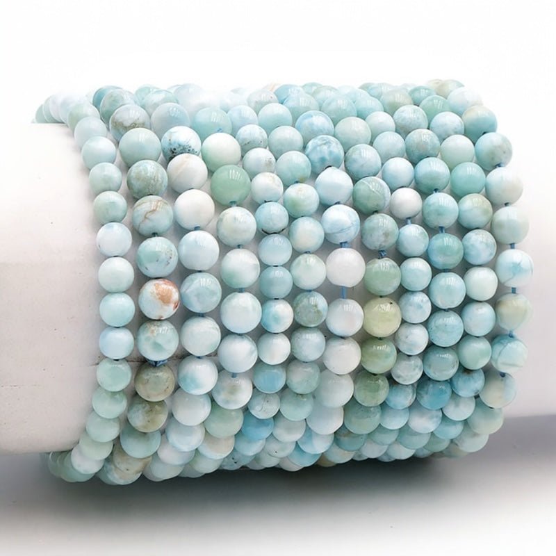 Bracelet larimar République Dominicaine AA (boules 5 - 6mm) - La Boite à Cailloux