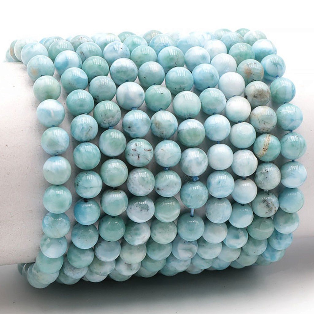 Bracelet larimar République Dominicaine AA (boules 7-8mm) - La Boite à Cailloux
