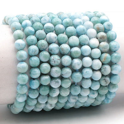 Bracelet larimar République Dominicaine AA (boules 7-8mm) - La Boite à Cailloux