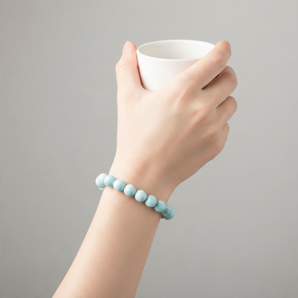 Bracelet larimar République Dominicaine AA (boules 7-8mm) - La Boite à Cailloux