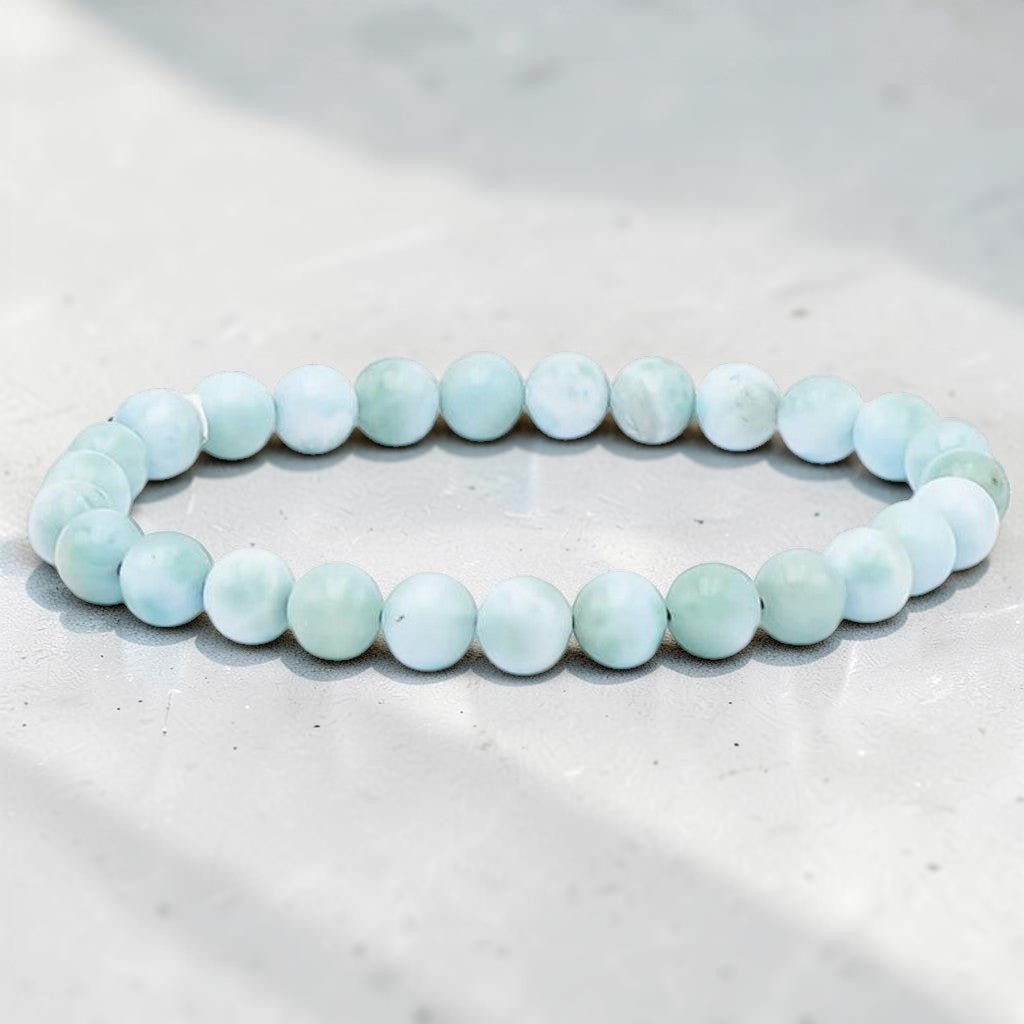 Bracelet larimar République Dominicaine AA (boules 7-8mm) - La Boite à Cailloux