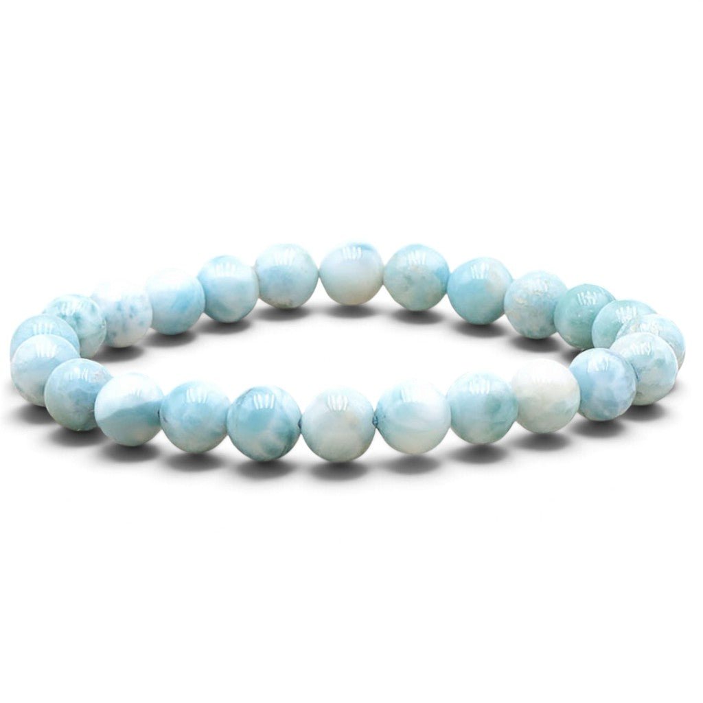 Bracelet larimar République Dominicaine AA (boules 7-8mm) - La Boite à Cailloux