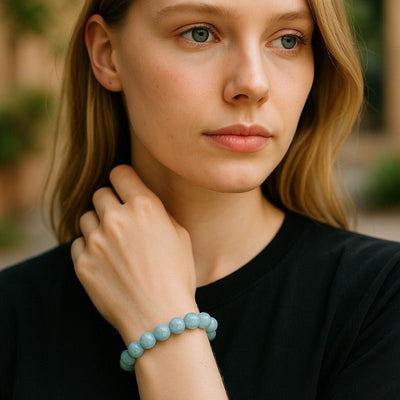 Bracelet larimar République Dominicaine AA (boules 9-10mm)