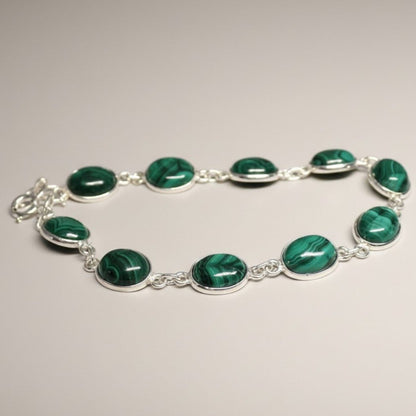 Bracelet malachite Congo AA argent 925 - La Boite à Cailloux