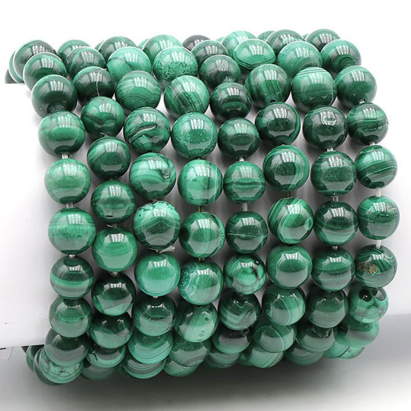 Bracelet malachite Congo AA (boules 10mm) - La Boite à Cailloux