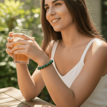 Bracelet malachite Congo AA (boules 11 - 12mm) - La Boite à Cailloux