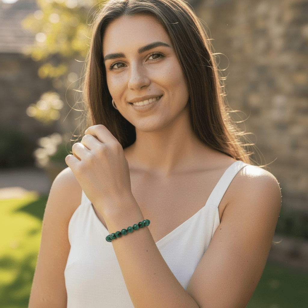 Bracelet malachite Congo AA (boules 5 - 6mm) - La Boite à Cailloux