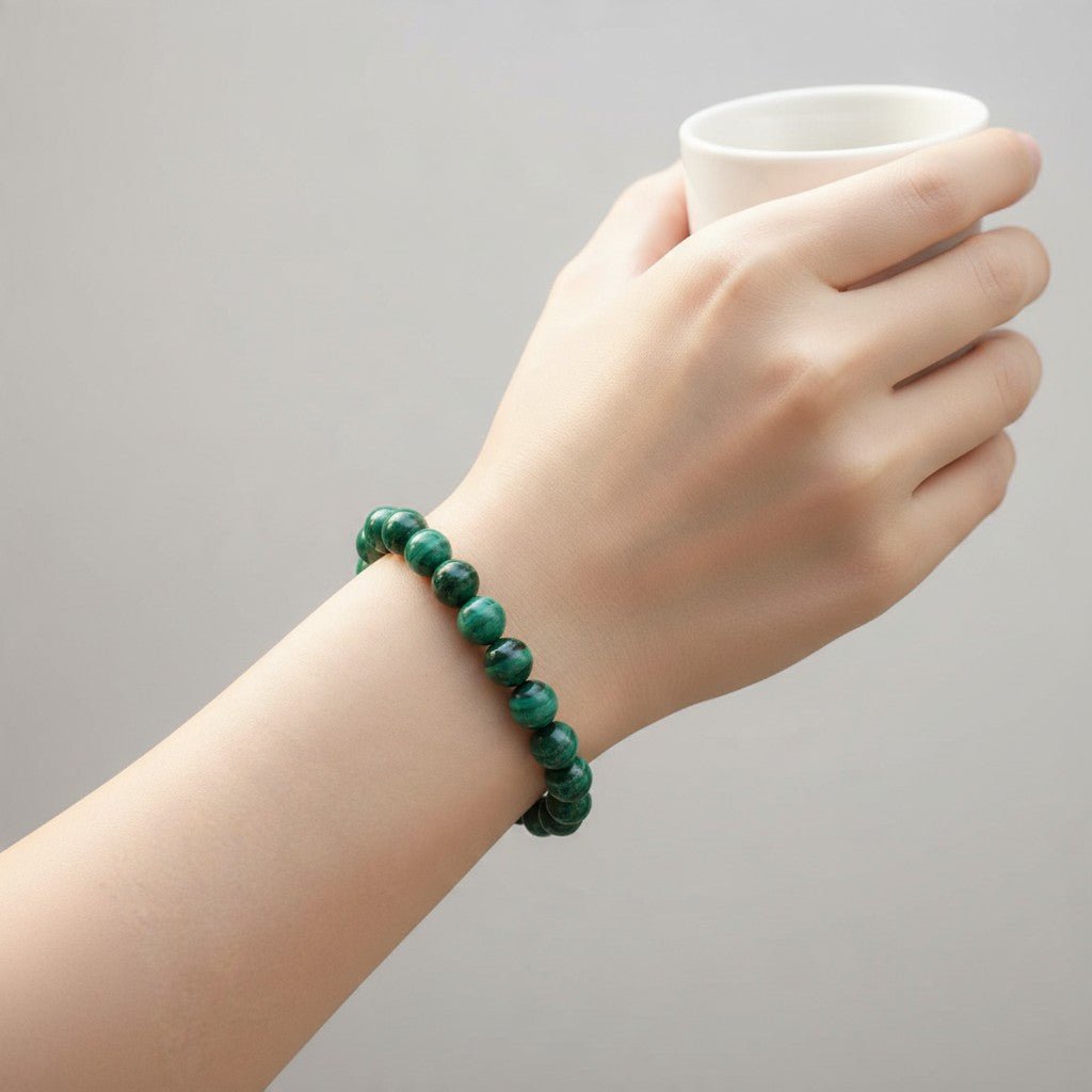 Bracelet malachite Congo AA (boules 7-8mm) - La Boite à Cailloux