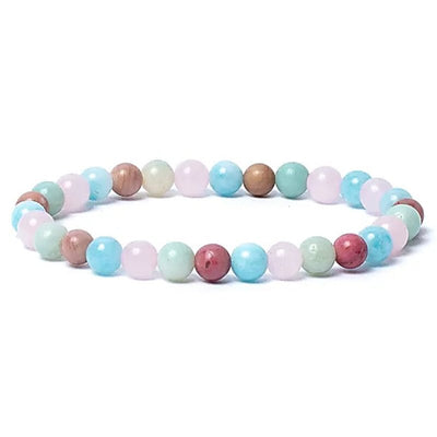 Bracelet multi aigue-marine, amazonite, quartz rose, thulite AA (boules 5-6mm)