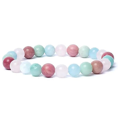 Bracelet multi aigue-marine, amazonite, quartz rose, thulite AA (boules 7-8mm)