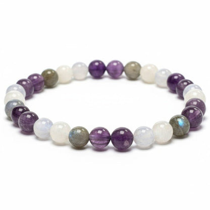 Bracelet multi aigue - marine, améthyste, labradorite, lépidolite, pierre de lune A+ (boules 5 - 6mm) - La Boite à Cailloux