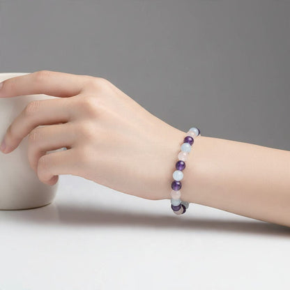 Bracelet multi Aigue-marine, améthyste, quartz rose AA (boules 5-6mm) - La Boite à Cailloux