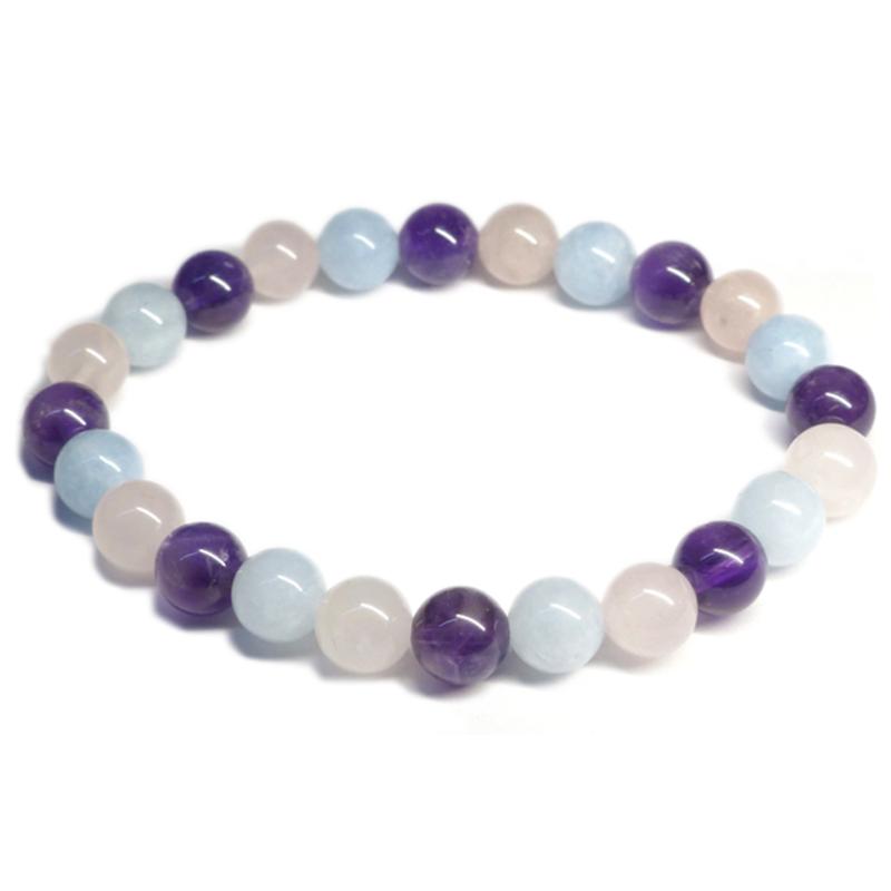 Bracelet multi Aigue - marine, améthyste, quartz rose AA (boules 5 - 6mm) - La Boite à Cailloux