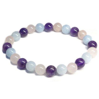 Bracelet multi Aigue - marine, améthyste, quartz rose AA (boules 5 - 6mm) - La Boite à Cailloux