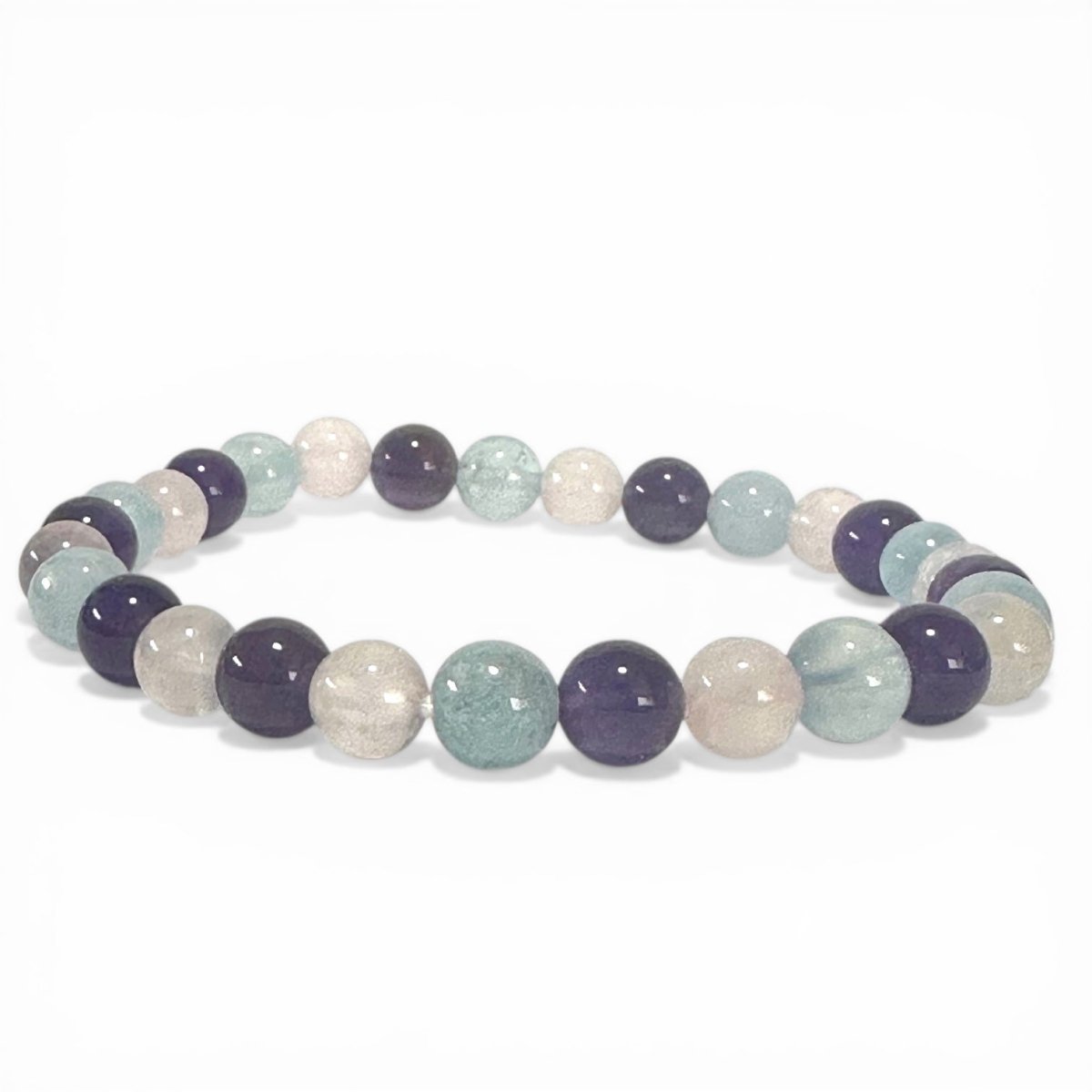 Bracelet multi Aigue - marine, améthyste, quartz rose AA (boules 7 - 8mm) - La Boite à Cailloux