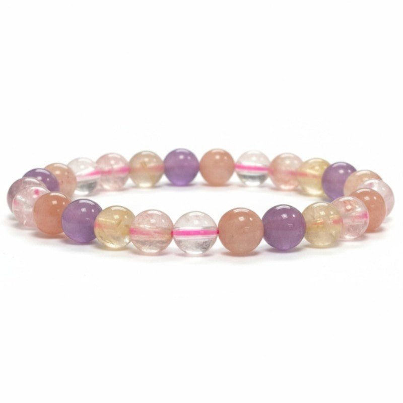 Bracelet multi améthyste, pierre de soleil, quartz hématoide, quartz rutile A+ (boules 5 - 6mm) - La Boite à Cailloux