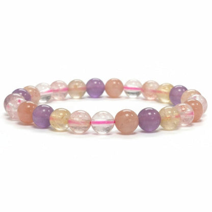 Bracelet multi améthyste, pierre de soleil, quartz hématoide, quartz rutile A+ (boules 5 - 6mm) - La Boite à Cailloux