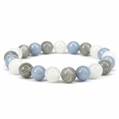 Bracelet multi angelite, labradorite, pierre de lune A+ (boules 7 - 8mm) - La Boite à Cailloux