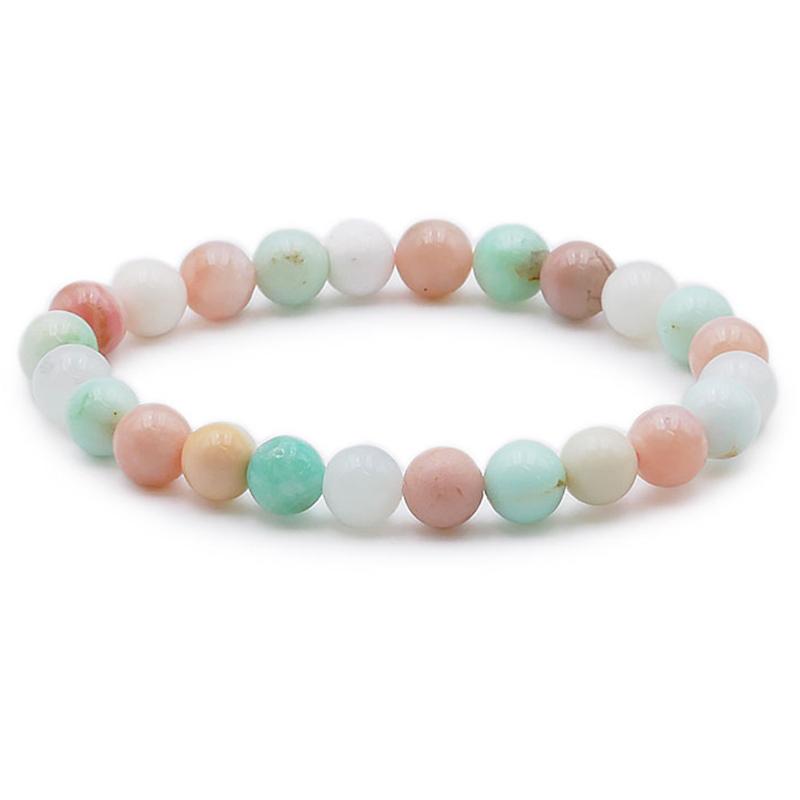 Bracelet multi chrysoprase opale rose A+ (boules 7 - 8mm) - La Boite à Cailloux