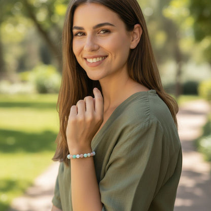 Bracelet multi chrysoprase opale rose A+ (boules 7 - 8mm) - La Boite à Cailloux