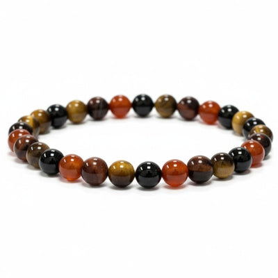 Bracelet multi cornaline, tourmaline, oeil de tigre, oeil de taureau A (boules 5-6mm)