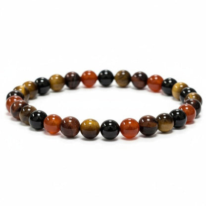 Bracelet multi cornaline, tourmaline, oeil de tigre, oeil de taureau A (boules 5 - 6mm) - La Boite à Cailloux