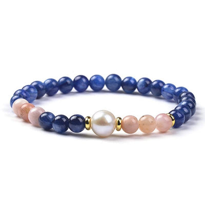 Bracelet multi cyanite chauffée, opale rose, perles d'eau douce A+ (boules 5-6mm)