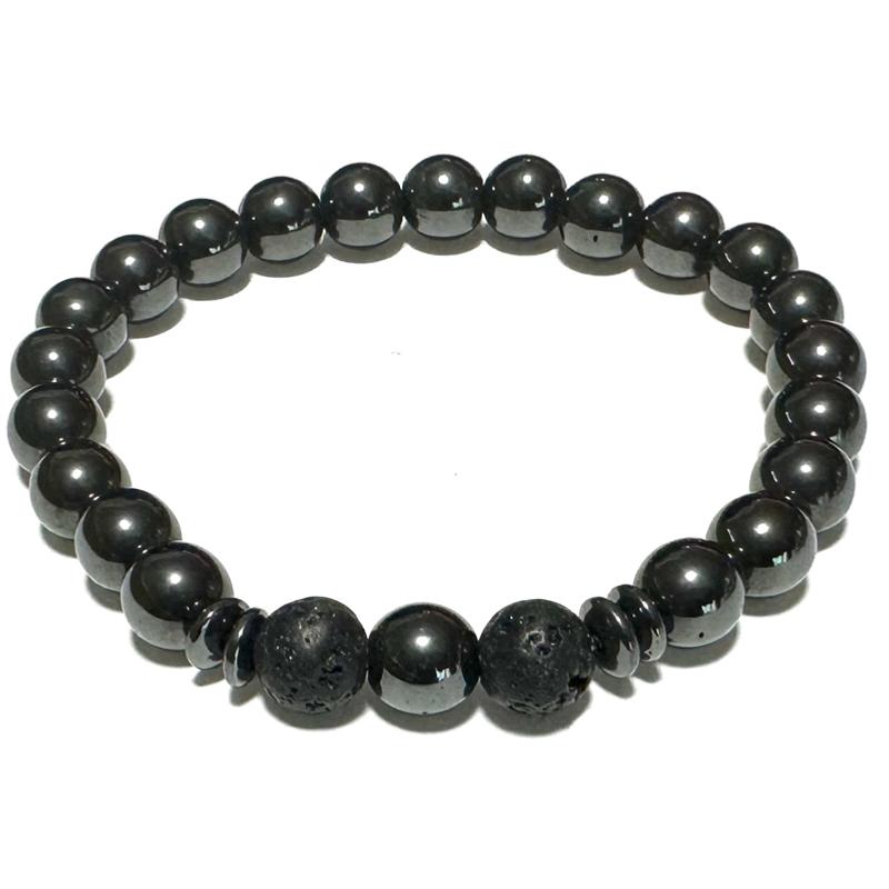 Bracelet multi hématite, pierre de lave (boules 8mm) - La Boite à Cailloux