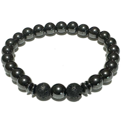 Bracelet multi hématite, pierre de lave (boules 8mm)